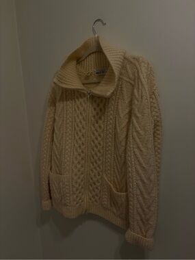 Shores Market Ireland Irish Fisherman Sweater Cable Knit Wool Sweater in Cream